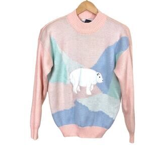 White Stag Vintage 1980s Pastel Polar Bear Grandmacore Sweater Size Medium